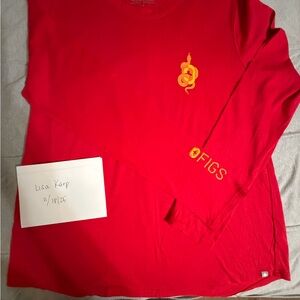 FIGS Pop Red lunar new year super soft under scrub, Long Sleeve. Medium